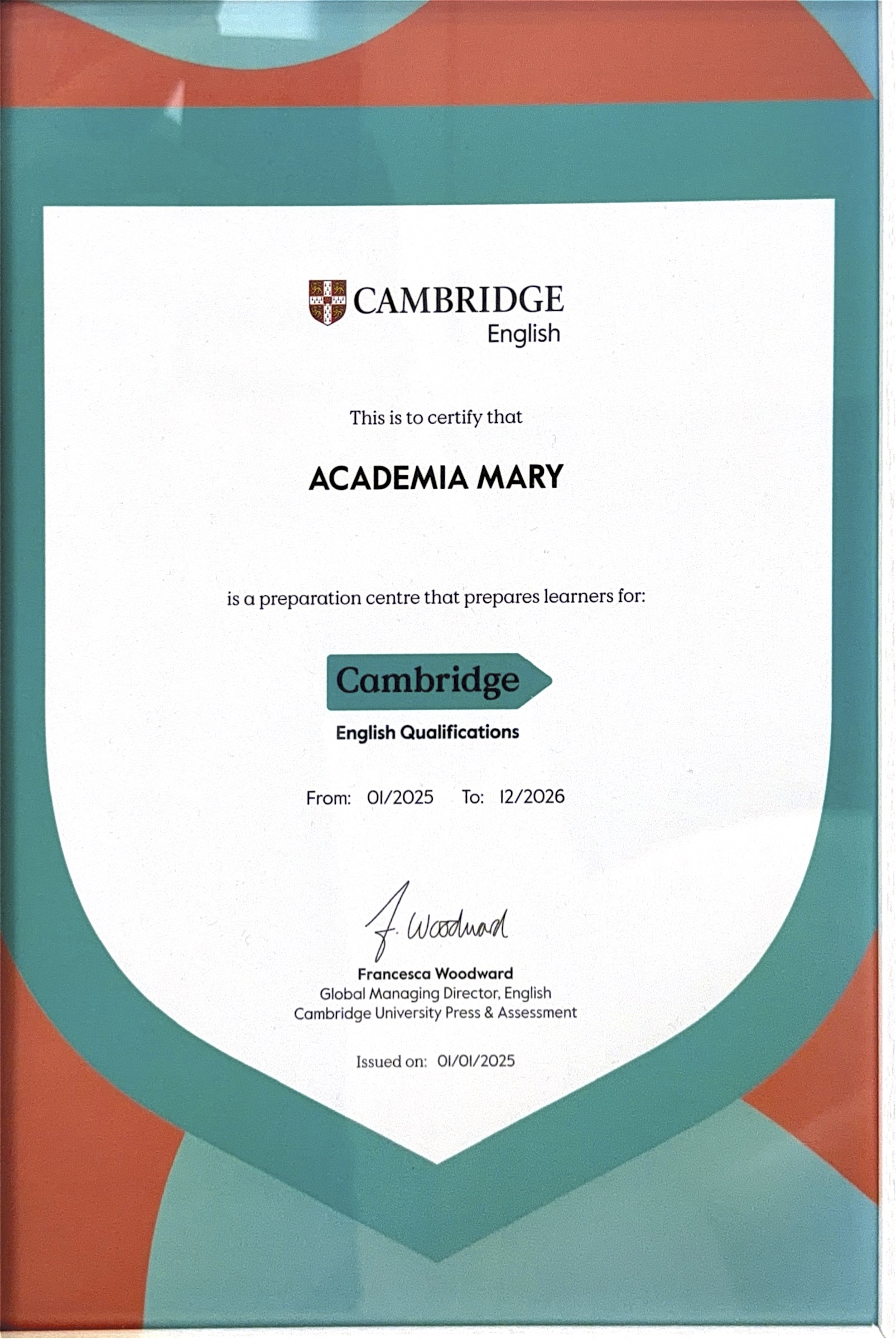 Certificado Centro Autorizado Cambridge English — Academia Mary 2025-2026
